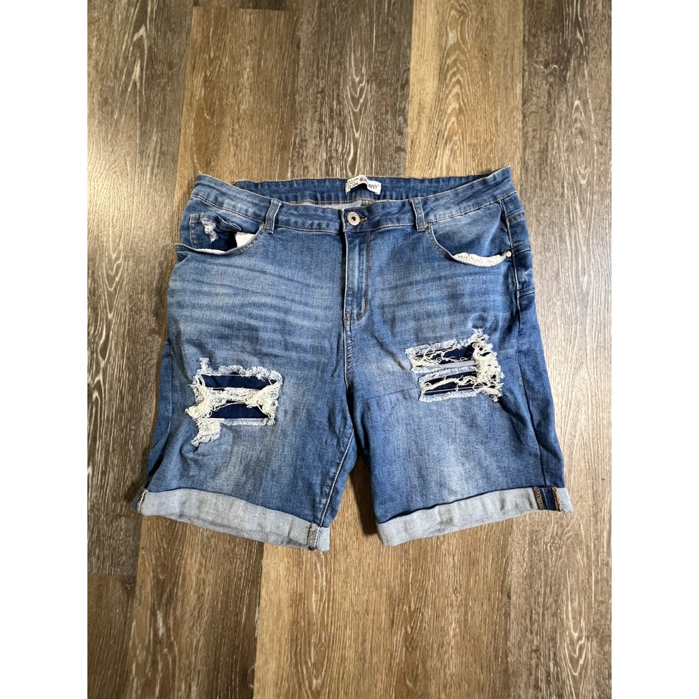 Blue Savvy Denim Shorts Womens 22W Blue Distressed Cuffed Mid Rise RN112642
